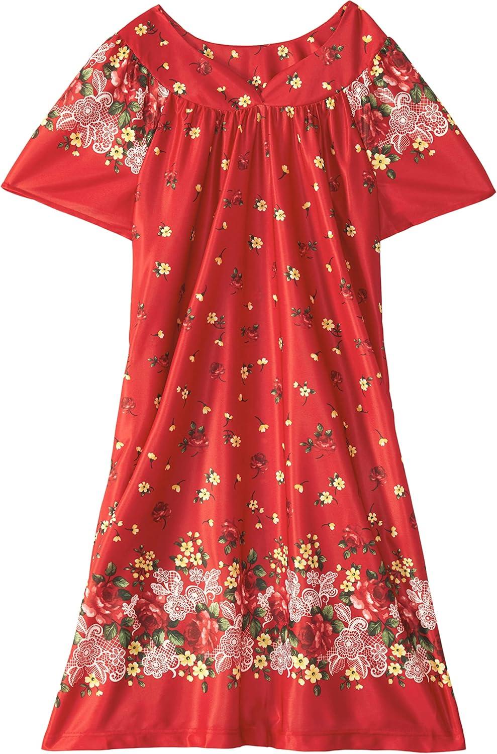 imageAmeriMark Casual Womens Patio Muumuu House Dress Loose Comfortable Short Sleeve Sun Dress Lounger Gown Sleepwear for LadiesOlivia Red