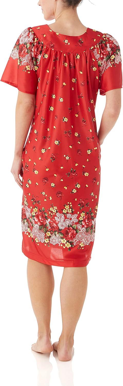 imageAmeriMark Casual Womens Patio Muumuu House Dress Loose Comfortable Short Sleeve Sun Dress Lounger Gown Sleepwear for LadiesOlivia Red
