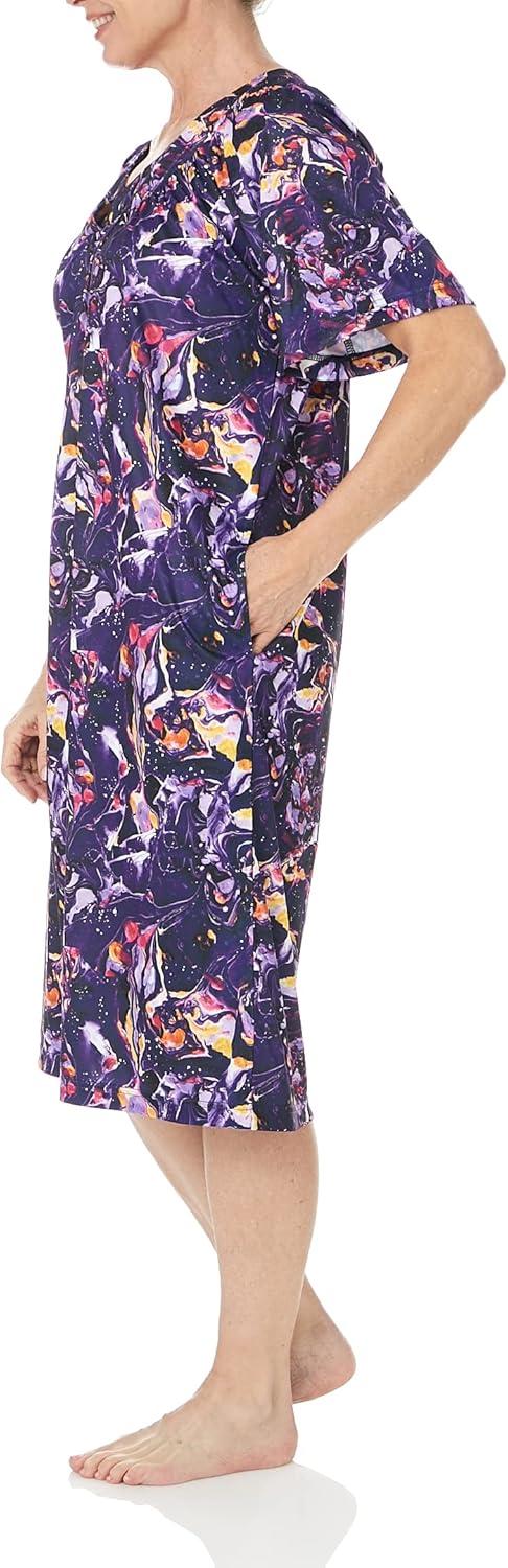 imageAmeriMark Casual Womens Patio Muumuu House Dress Loose Comfortable Short Sleeve Sun Dress Lounger Gown Sleepwear for LadiesPurple Marble