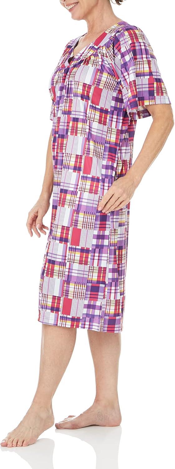 imageAmeriMark Casual Womens Patio Muumuu House Dress Loose Comfortable Short Sleeve Sun Dress Lounger Gown Sleepwear for LadiesPurple Patch