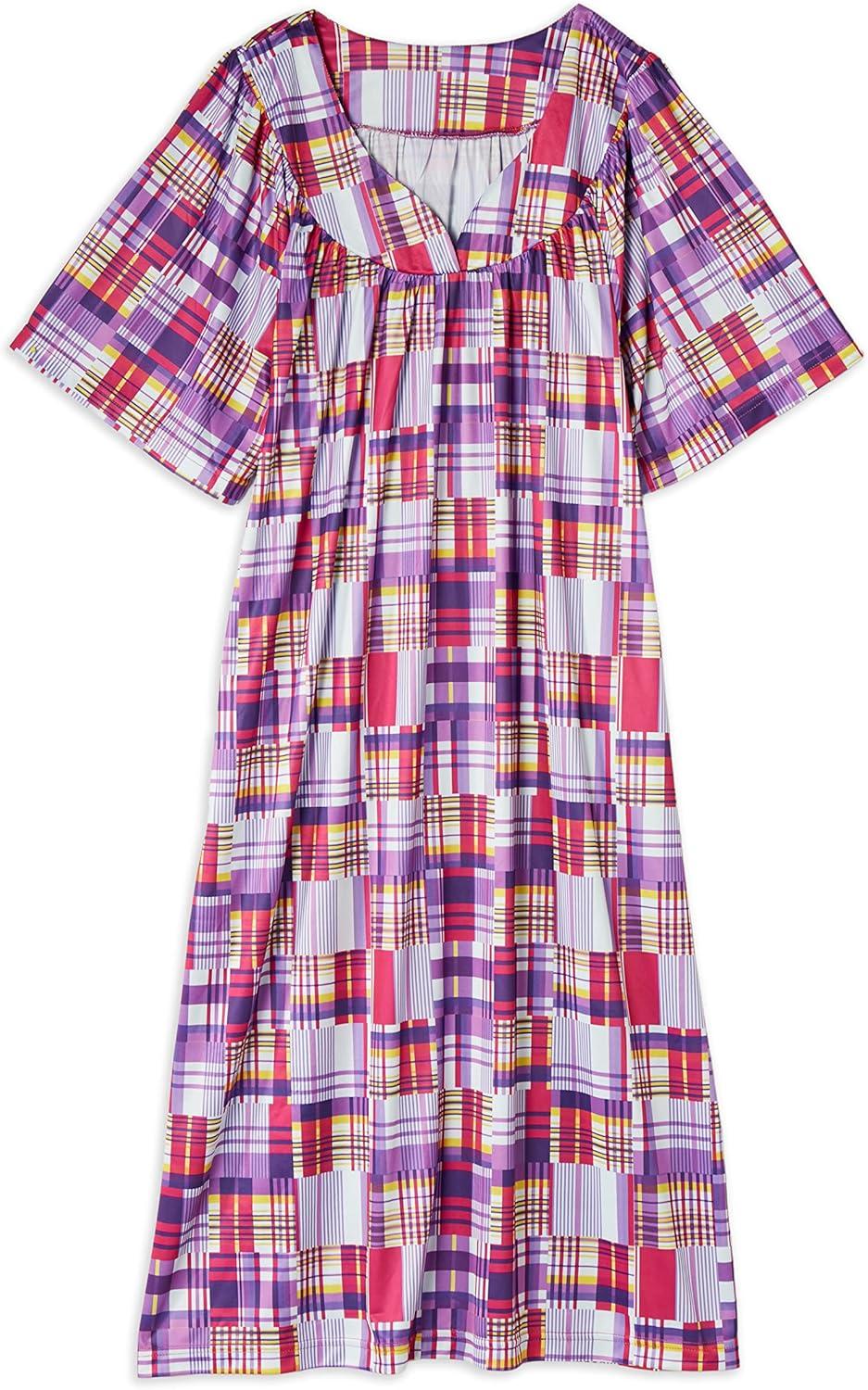 imageAmeriMark Casual Womens Patio Muumuu House Dress Loose Comfortable Short Sleeve Sun Dress Lounger Gown Sleepwear for LadiesPurple Patch