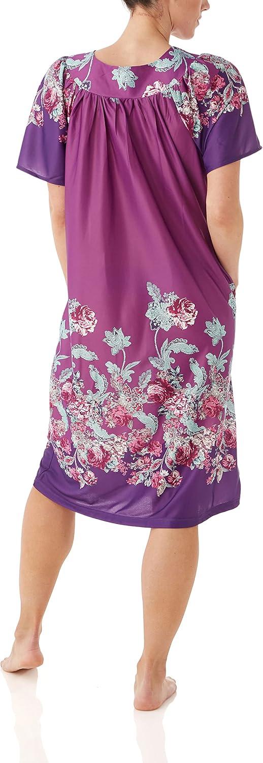 imageAmeriMark Casual Womens Patio Muumuu House Dress Loose Comfortable Short Sleeve Sun Dress Lounger Gown Sleepwear for LadiesPurple Teal Border