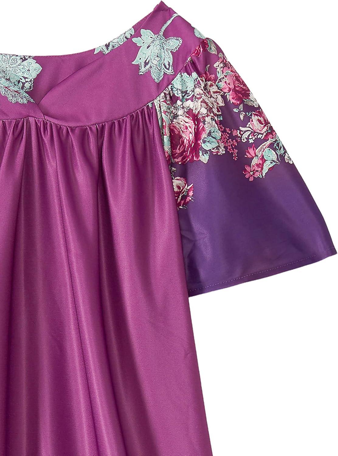 imageAmeriMark Casual Womens Patio Muumuu House Dress Loose Comfortable Short Sleeve Sun Dress Lounger Gown Sleepwear for LadiesPurple Teal Border