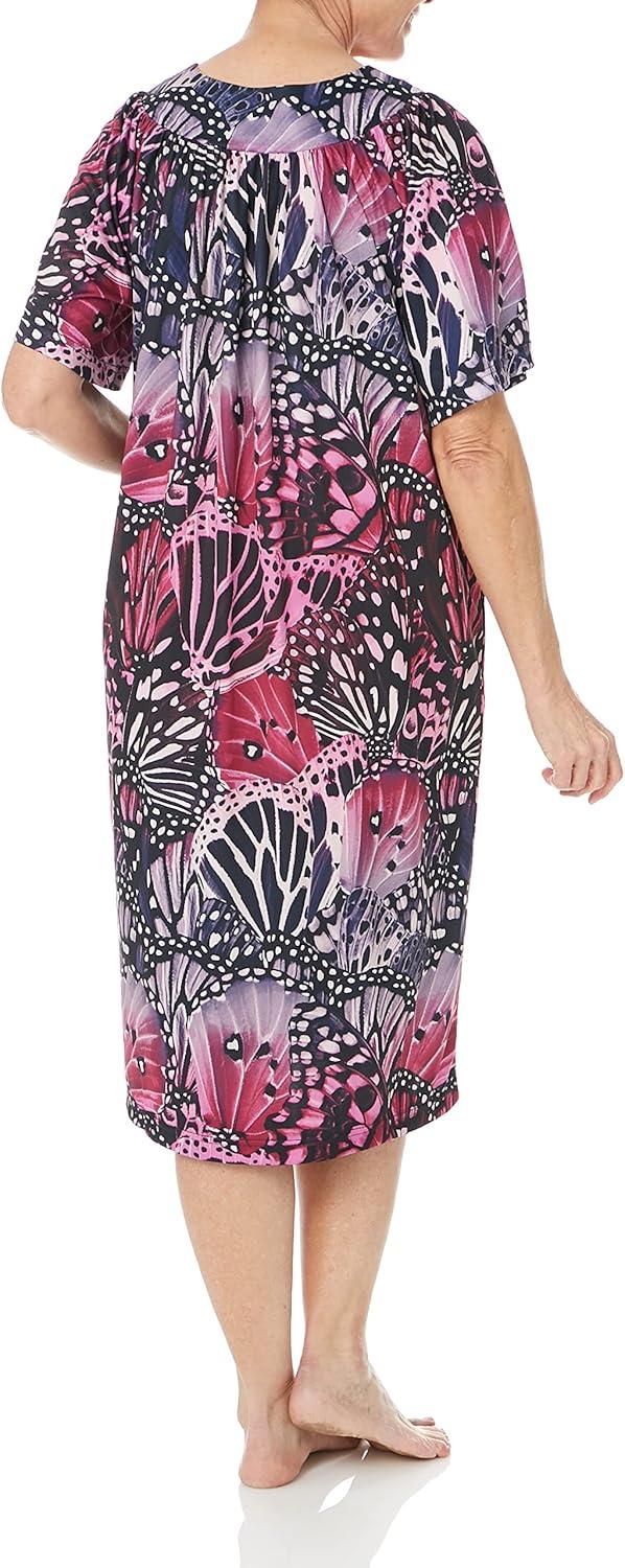 imageAmeriMark Casual Womens Patio Muumuu House Dress Loose Comfortable Short Sleeve Sun Dress Lounger Gown Sleepwear for LadiesPurple Wings
