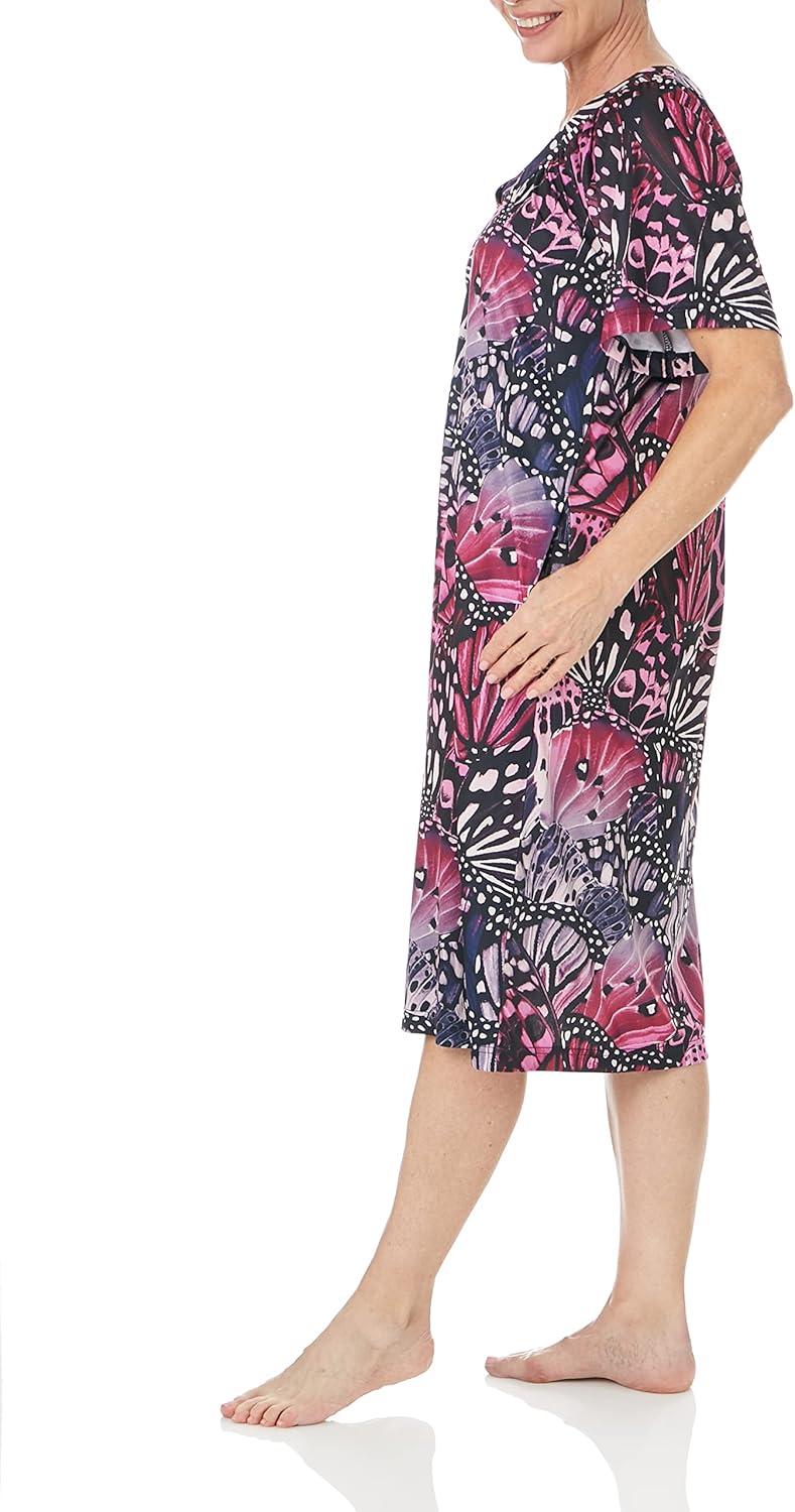 imageAmeriMark Casual Womens Patio Muumuu House Dress Loose Comfortable Short Sleeve Sun Dress Lounger Gown Sleepwear for LadiesPurple Wings