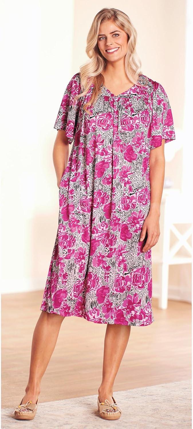 imageAmeriMark Casual Womens Patio Muumuu House Dress Loose Comfortable Short Sleeve Sun Dress Lounger Gown Sleepwear for LadiesRose Animal