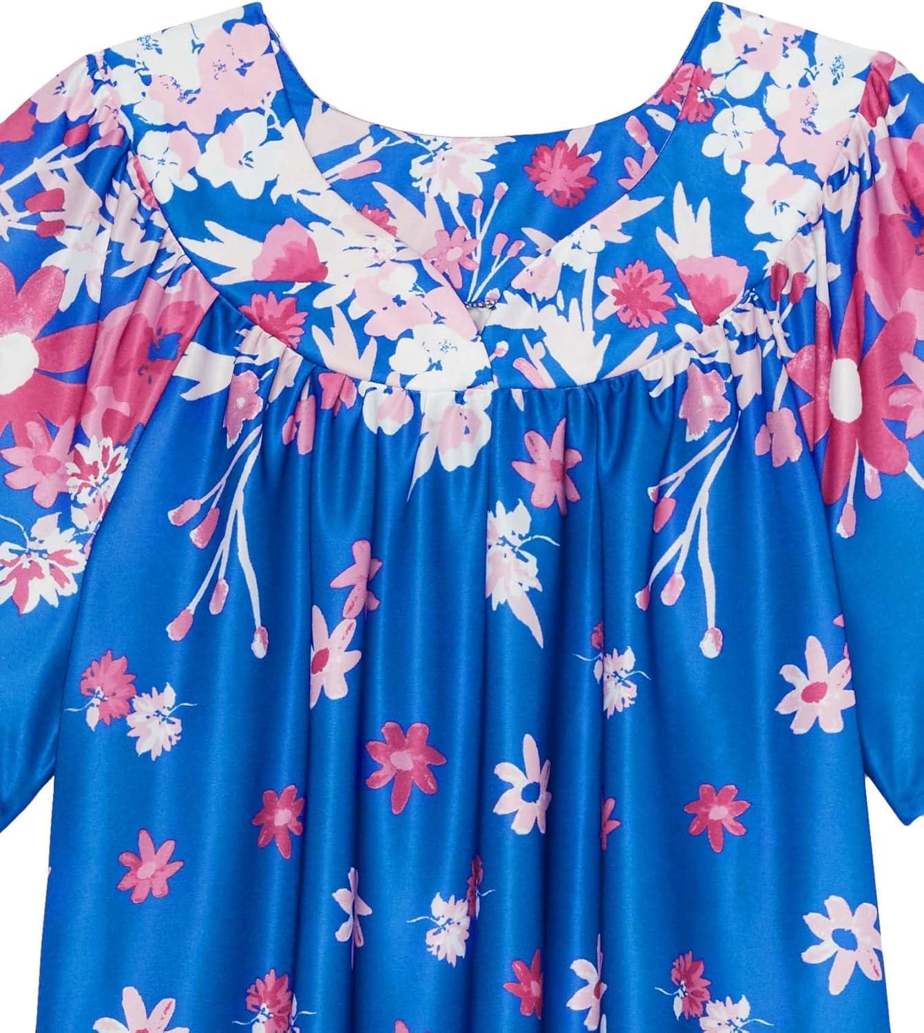 imageAmeriMark Casual Womens Patio Muumuu House Dress Loose Comfortable Short Sleeve Sun Dress Lounger Gown Sleepwear for LadiesRoyal Multi Floral