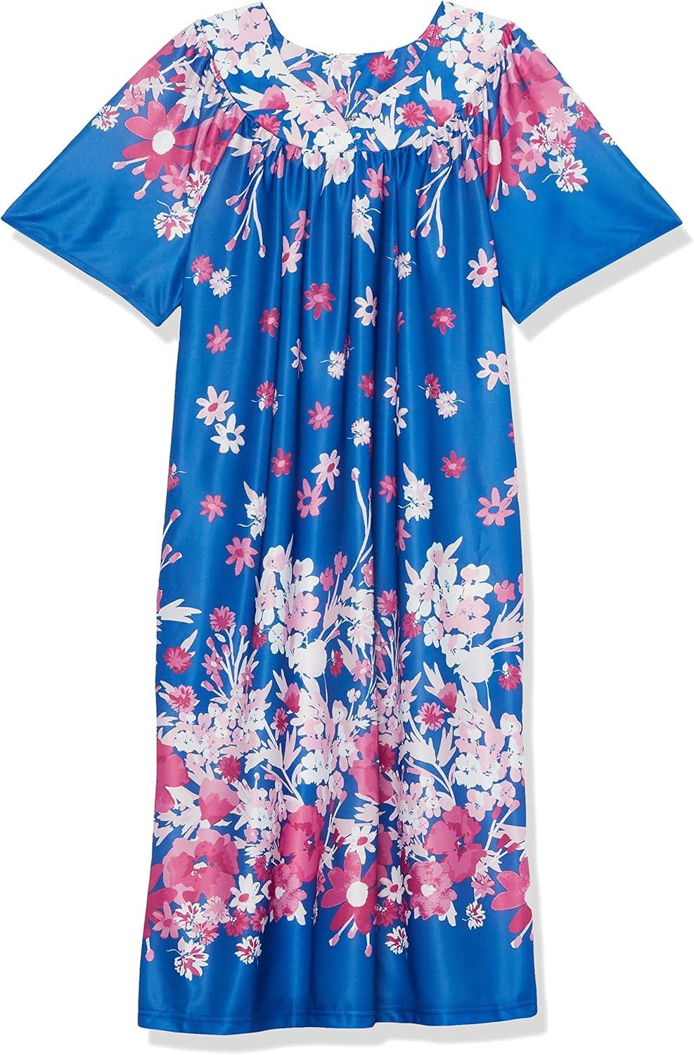 imageAmeriMark Casual Womens Patio Muumuu House Dress Loose Comfortable Short Sleeve Sun Dress Lounger Gown Sleepwear for LadiesRoyal Multi Floral