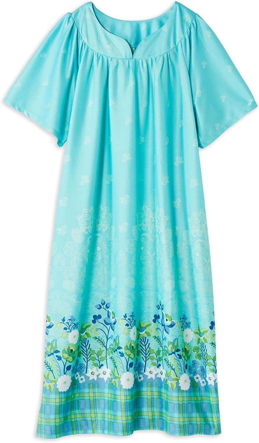 imageAmeriMark Casual Womens Patio Muumuu House Dress Loose Comfortable Short Sleeve Sun Dress Lounger Gown Sleepwear for LadiesStriped Border
