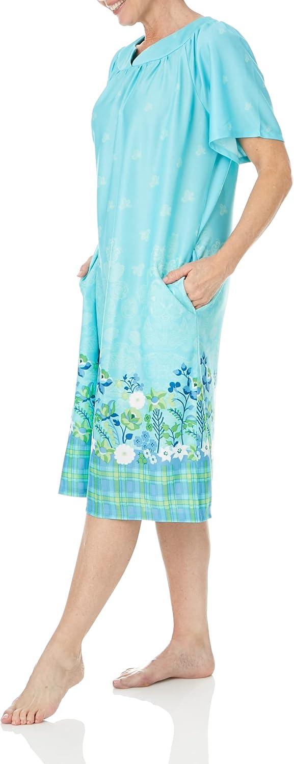 imageAmeriMark Casual Womens Patio Muumuu House Dress Loose Comfortable Short Sleeve Sun Dress Lounger Gown Sleepwear for LadiesStriped Border