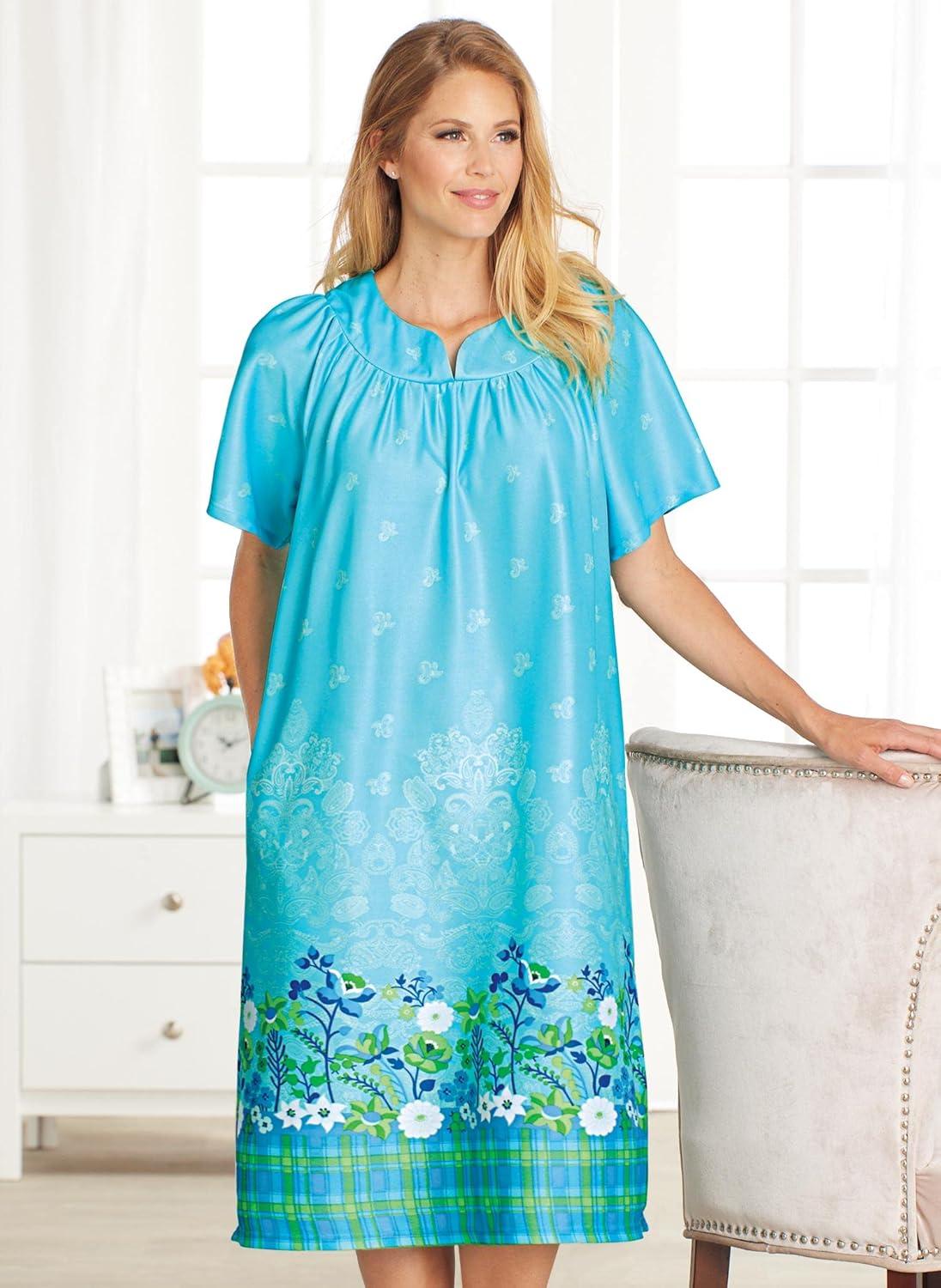 imageAmeriMark Casual Womens Patio Muumuu House Dress Loose Comfortable Short Sleeve Sun Dress Lounger Gown Sleepwear for LadiesStriped Border