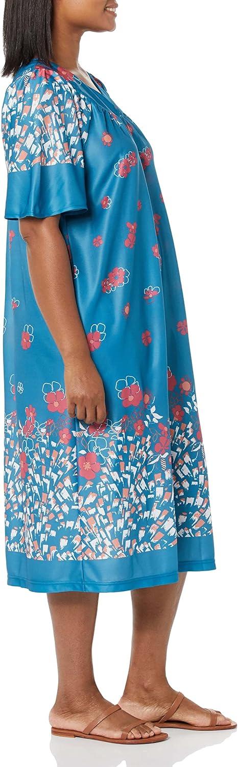 imageAmeriMark Casual Womens Patio Muumuu House Dress Loose Comfortable Short Sleeve Sun Dress Lounger Gown Sleepwear for LadiesTeal Floral