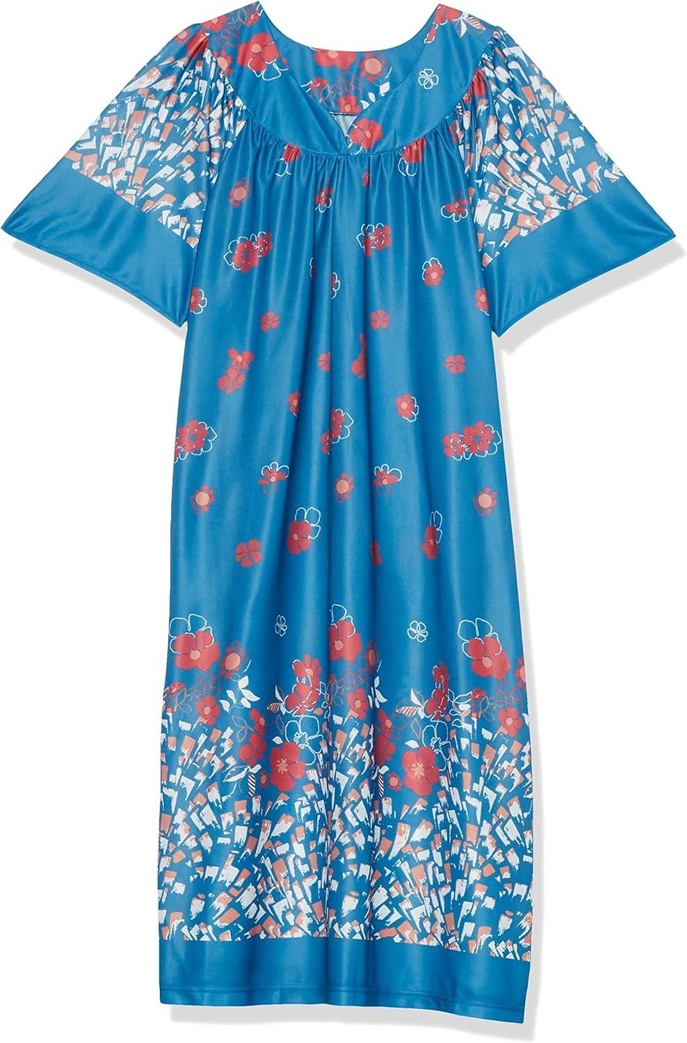 imageAmeriMark Casual Womens Patio Muumuu House Dress Loose Comfortable Short Sleeve Sun Dress Lounger Gown Sleepwear for LadiesTeal Floral