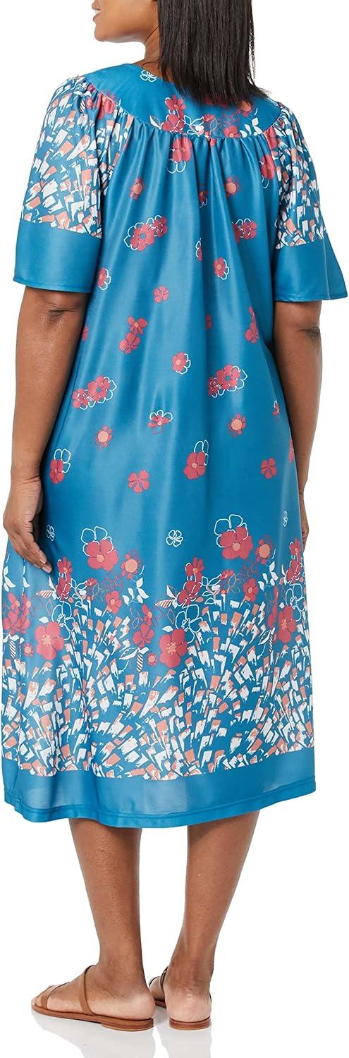 imageAmeriMark Casual Womens Patio Muumuu House Dress Loose Comfortable Short Sleeve Sun Dress Lounger Gown Sleepwear for LadiesTeal Floral