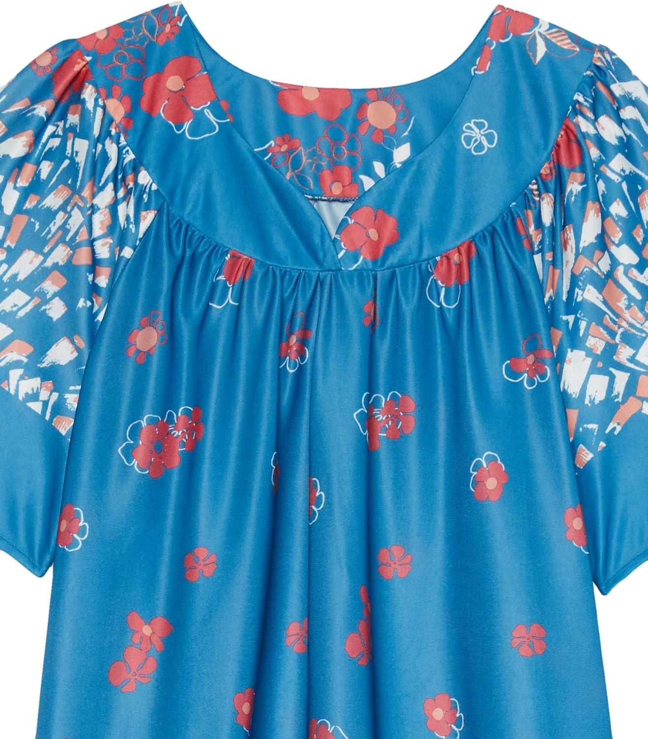 imageAmeriMark Casual Womens Patio Muumuu House Dress Loose Comfortable Short Sleeve Sun Dress Lounger Gown Sleepwear for LadiesTeal Floral