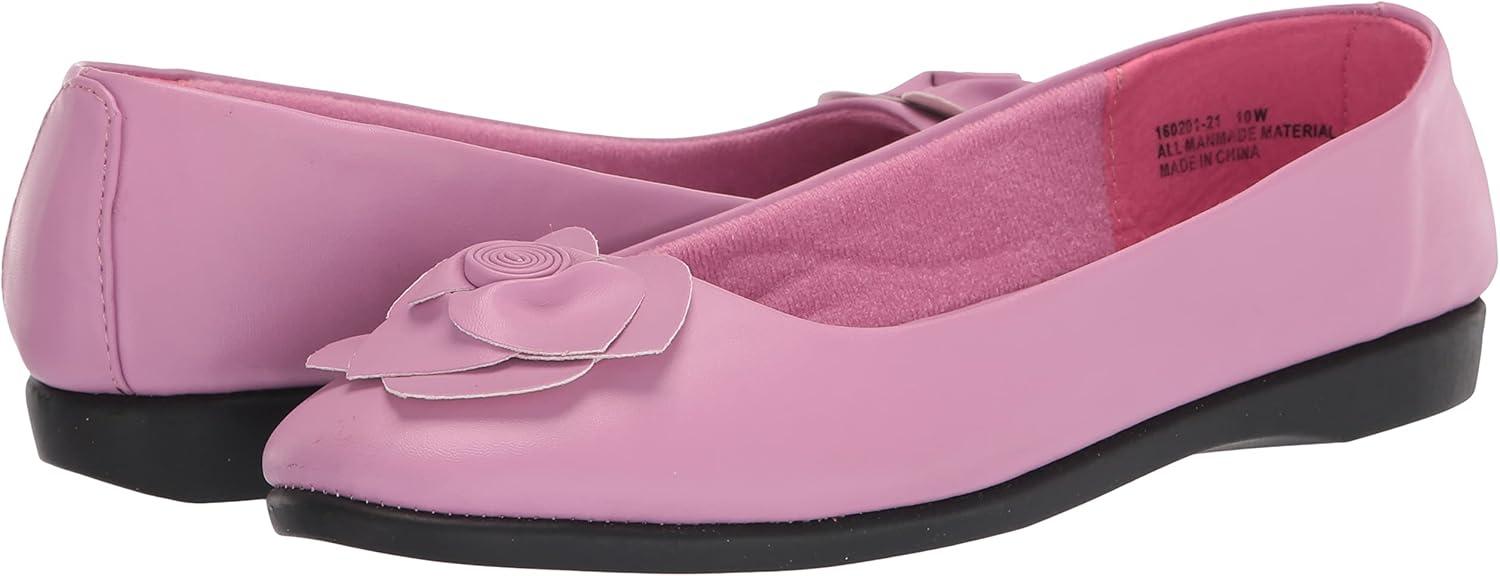 imageAmeriMark Classic Women SlipOn Rose Ballet Flat Ladies Comfortable NoSkid Arch Support Dress Shoe with Floral AccentsMauve