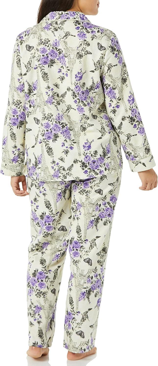 imageAmeriMark Cozee Corner Floral Printed Flannel Pajama Set 100 Cotton Flannel PJs ButtonDown Top Elastic Waist PantsIvory Tower