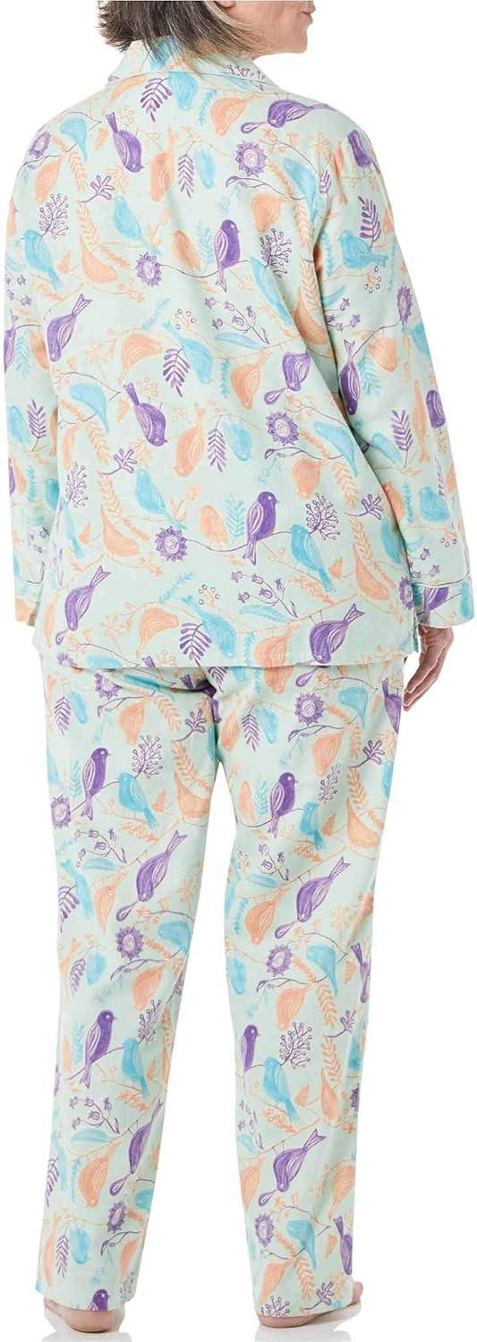 imageAmeriMark Cozee Corner Floral Printed Flannel Pajama Set 100 Cotton Flannel PJs ButtonDown Top Elastic Waist PantsMint Birds