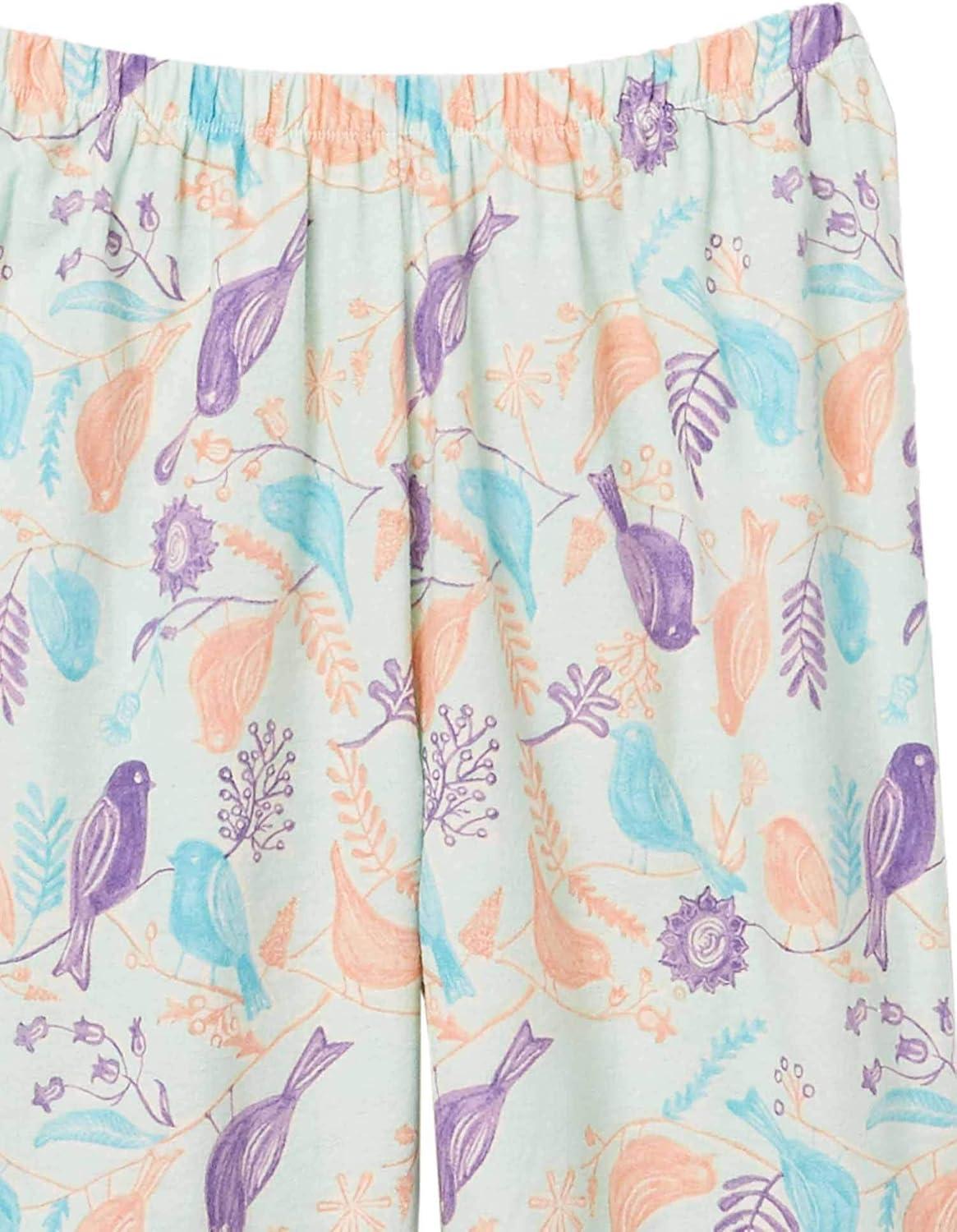 imageAmeriMark Cozee Corner Floral Printed Flannel Pajama Set 100 Cotton Flannel PJs ButtonDown Top Elastic Waist PantsMint Birds