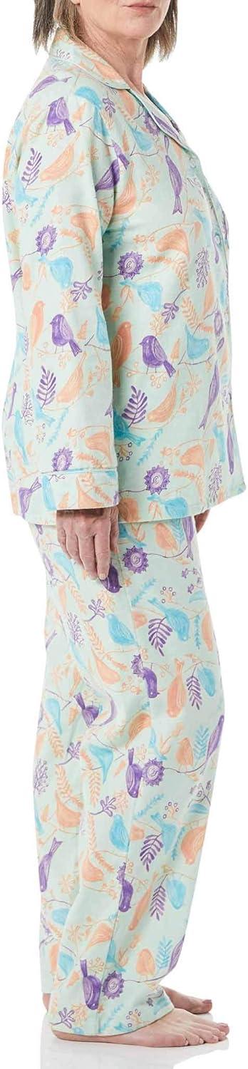 imageAmeriMark Cozee Corner Floral Printed Flannel Pajama Set 100 Cotton Flannel PJs ButtonDown Top Elastic Waist PantsMint Birds