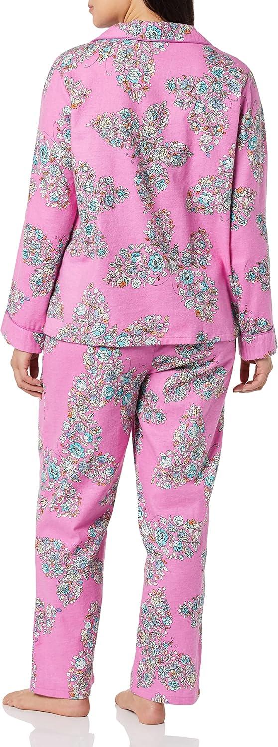 imageAmeriMark Cozee Corner Floral Printed Flannel Pajama Set 100 Cotton Flannel PJs ButtonDown Top Elastic Waist PantsRose Butterfly
