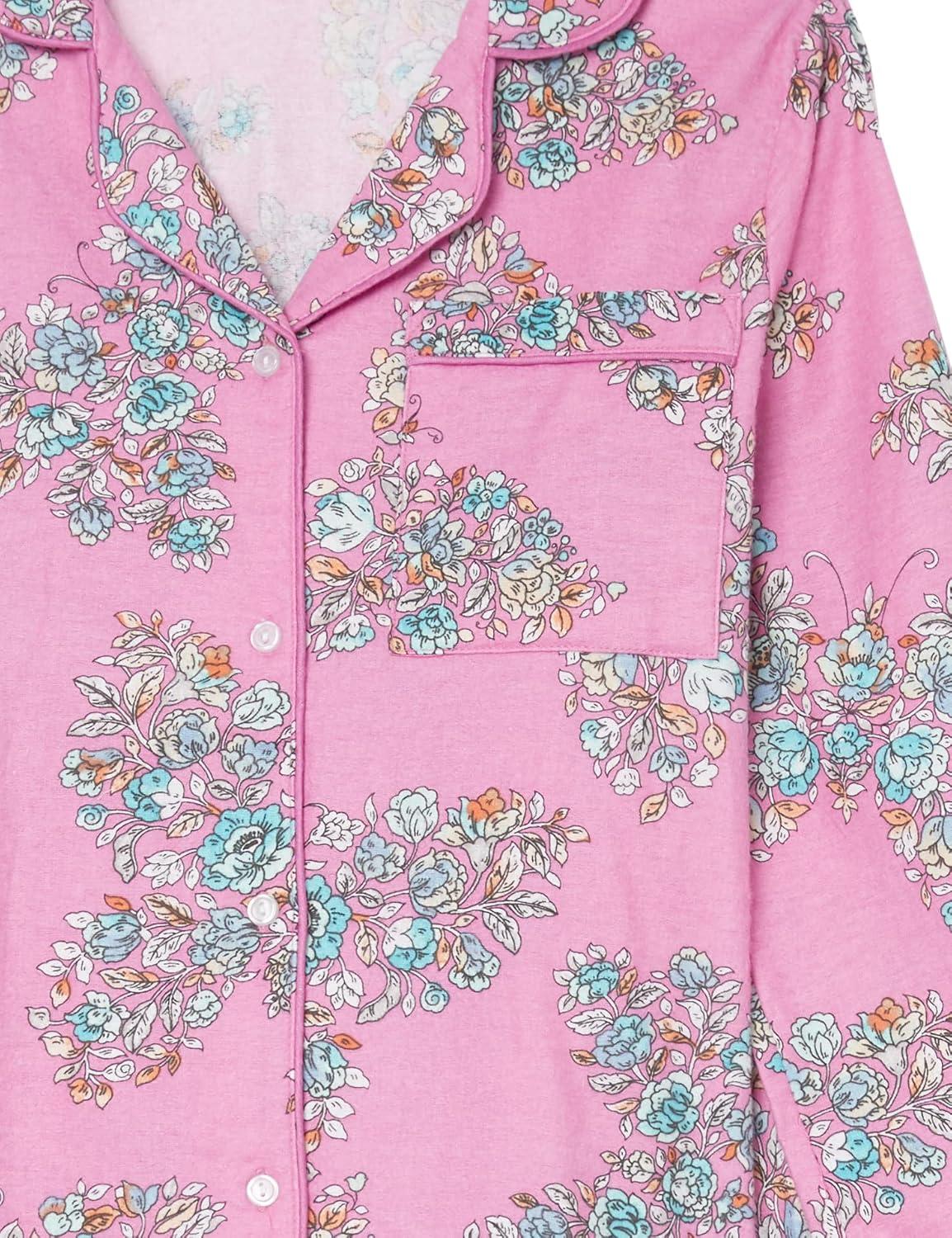 imageAmeriMark Cozee Corner Floral Printed Flannel Pajama Set 100 Cotton Flannel PJs ButtonDown Top Elastic Waist PantsRose Butterfly