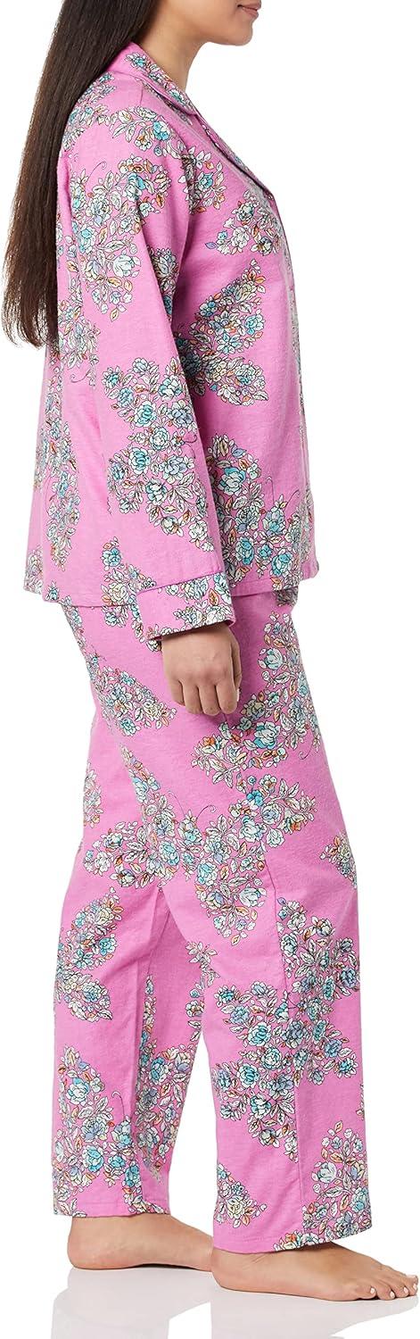 imageAmeriMark Cozee Corner Floral Printed Flannel Pajama Set 100 Cotton Flannel PJs ButtonDown Top Elastic Waist PantsRose Butterfly