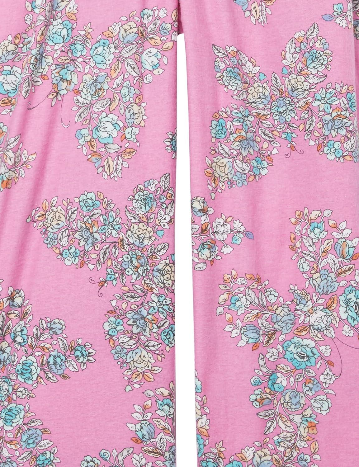 imageAmeriMark Cozee Corner Floral Printed Flannel Pajama Set 100 Cotton Flannel PJs ButtonDown Top Elastic Waist PantsRose Butterfly
