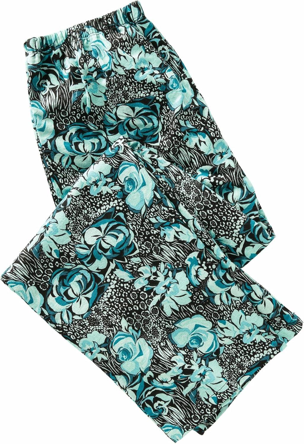 imageAmeriMark Cozee Corner Floral Printed Flannel Pajama Set 100 Cotton Flannel PJs ButtonDown Top Elastic Waist PantsTeal Floral
