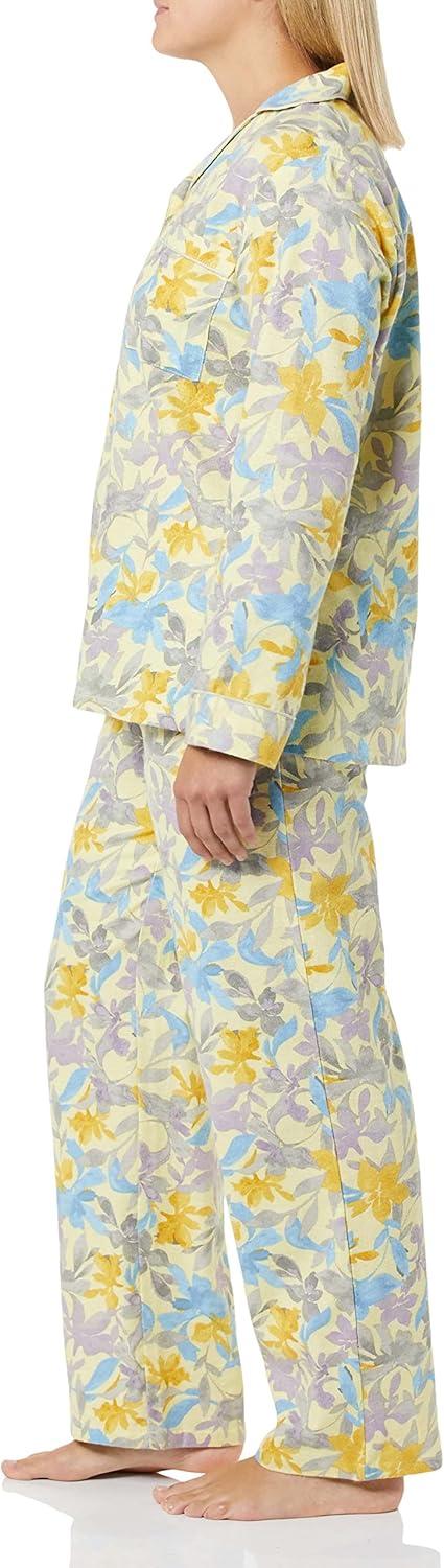 imageAmeriMark Cozee Corner Floral Printed Flannel Pajama Set 100 Cotton Flannel PJs ButtonDown Top Elastic Waist PantsYellow Floral