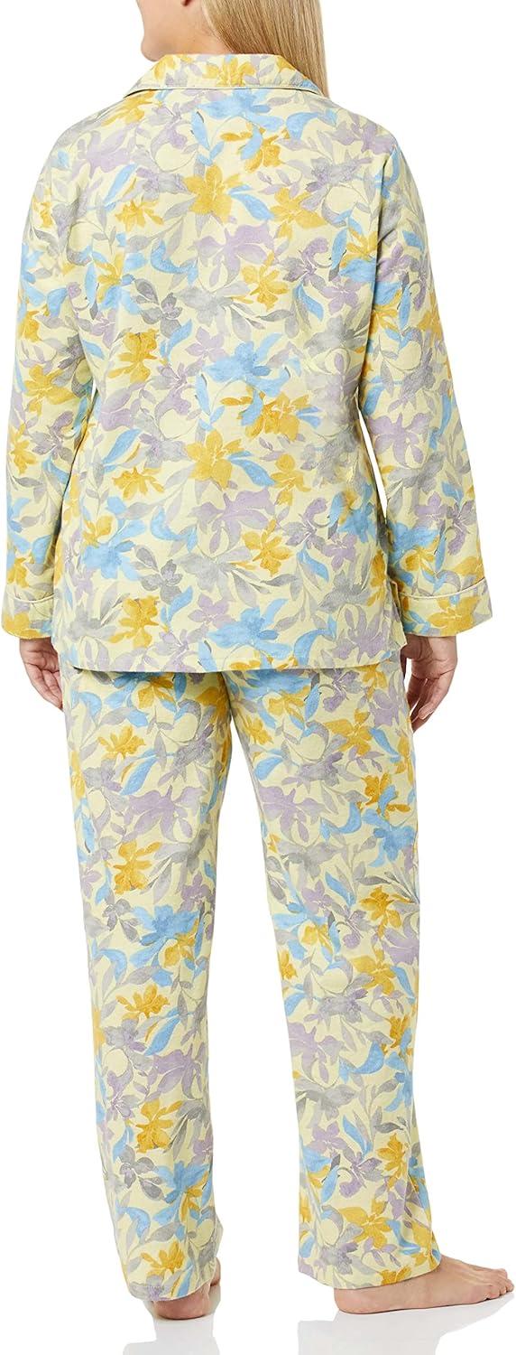 imageAmeriMark Cozee Corner Floral Printed Flannel Pajama Set 100 Cotton Flannel PJs ButtonDown Top Elastic Waist PantsYellow Floral