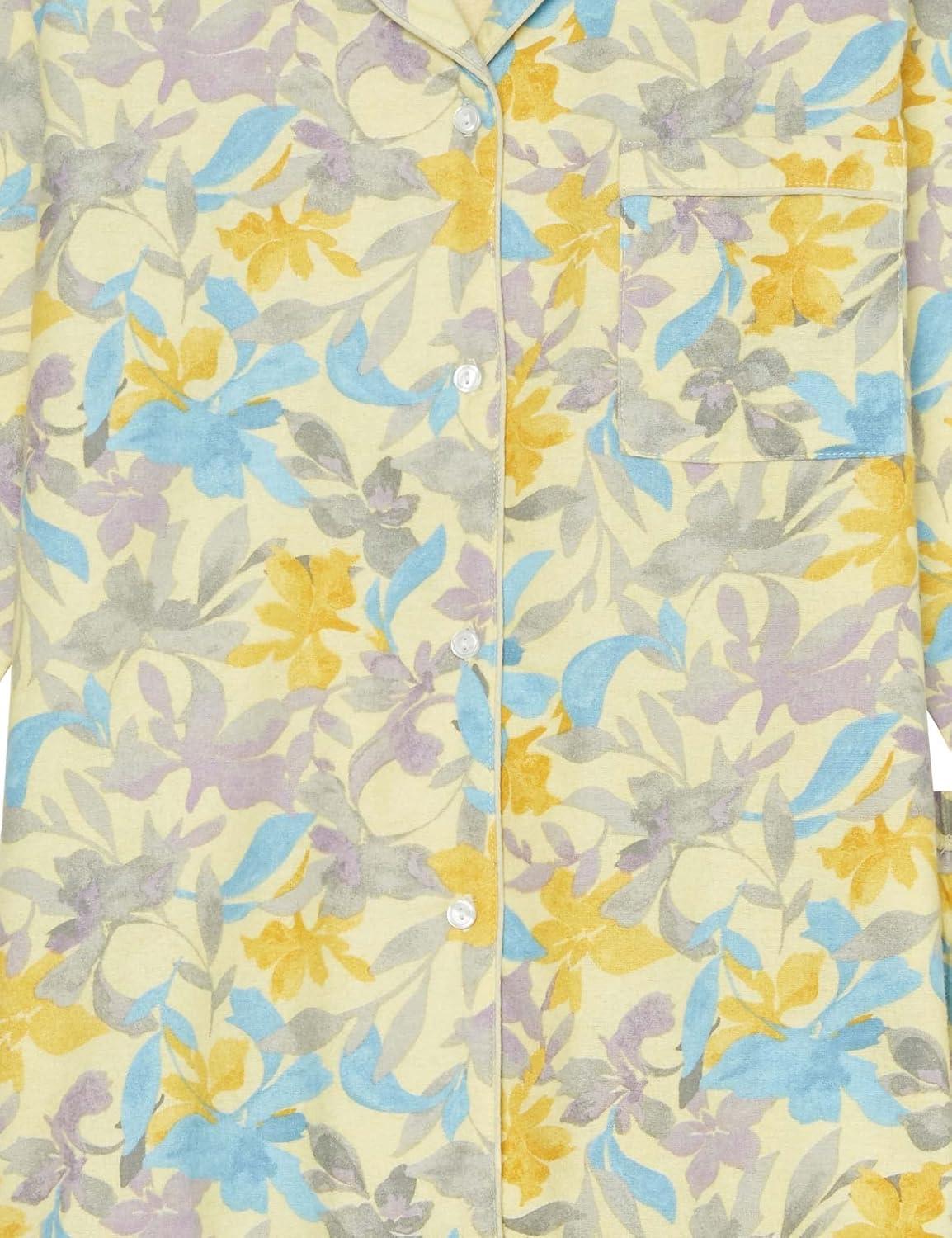 imageAmeriMark Cozee Corner Floral Printed Flannel Pajama Set 100 Cotton Flannel PJs ButtonDown Top Elastic Waist PantsYellow Floral