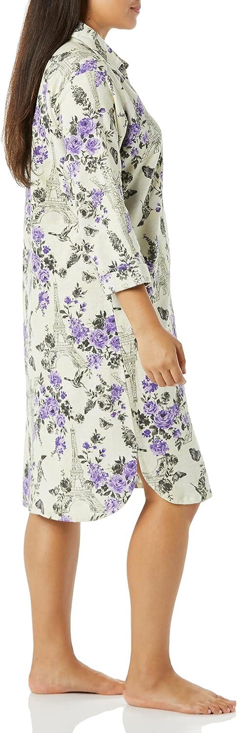 imageAmeriMark Flannel Nightshirt Button Down Sleepshirt Knit Nightgown for Women Plus SizeIvory Tower