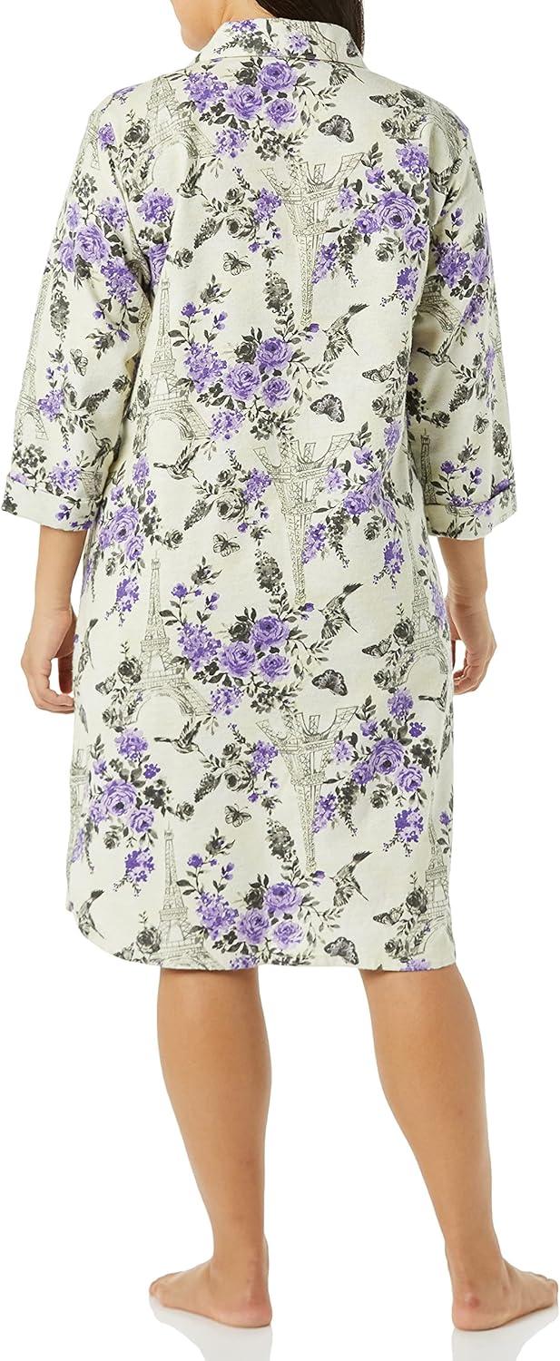 imageAmeriMark Flannel Nightshirt Button Down Sleepshirt Knit Nightgown for Women Plus SizeIvory Tower