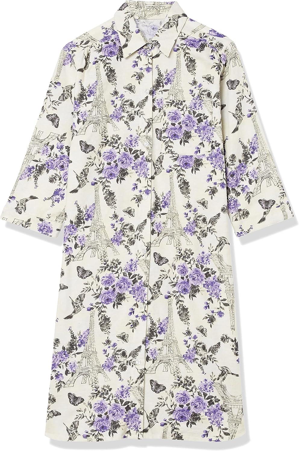 imageAmeriMark Flannel Nightshirt Button Down Sleepshirt Knit Nightgown for Women Plus SizeIvory Tower