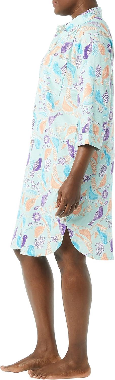imageAmeriMark Flannel Nightshirt Button Down Sleepshirt Knit Nightgown for Women Plus SizeMint Birds