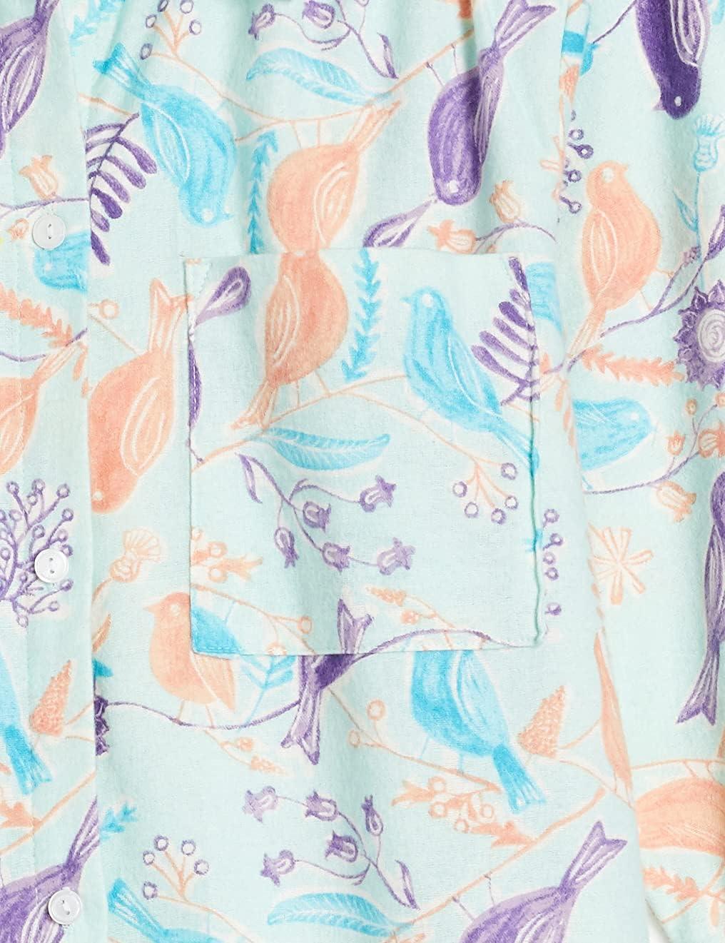 imageAmeriMark Flannel Nightshirt Button Down Sleepshirt Knit Nightgown for Women Plus SizeMint Birds