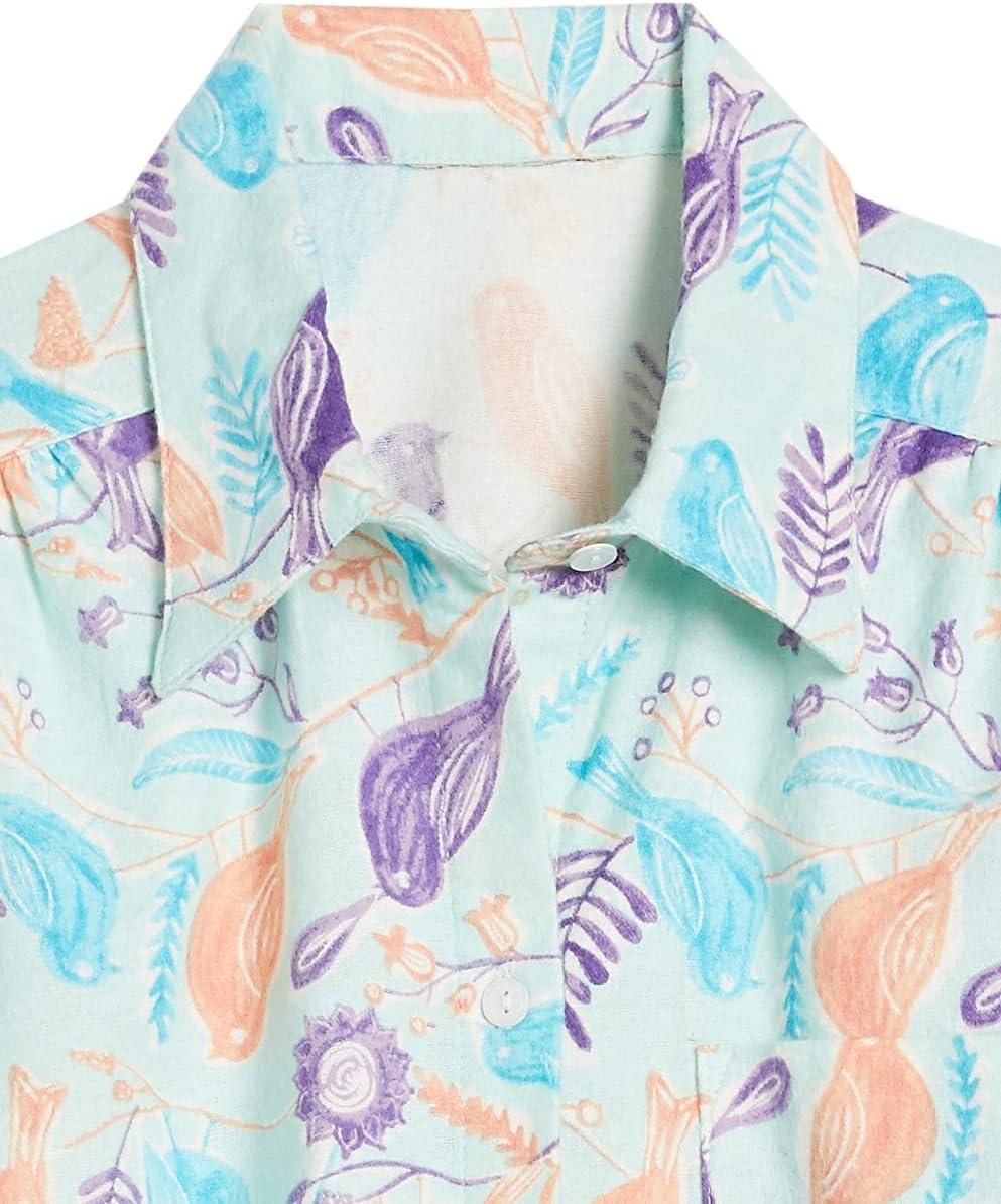 imageAmeriMark Flannel Nightshirt Button Down Sleepshirt Knit Nightgown for Women Plus SizeMint Birds