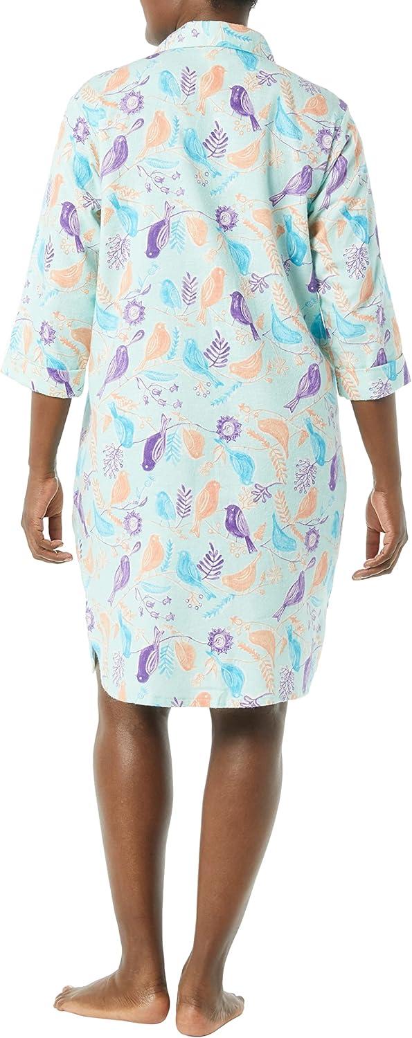 imageAmeriMark Flannel Nightshirt Button Down Sleepshirt Knit Nightgown for Women Plus SizeMint Birds