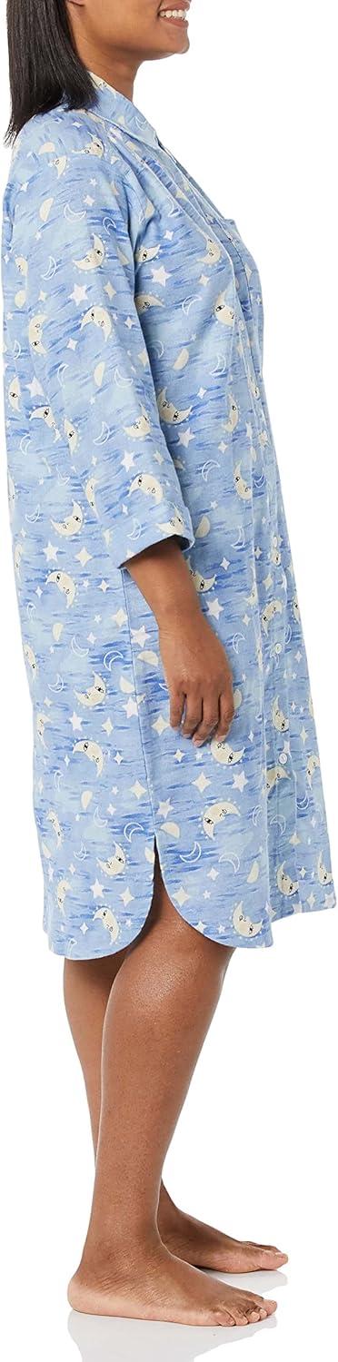 imageAmeriMark Flannel Nightshirt Button Down Sleepshirt Knit Nightgown for Women Plus SizeMoonStars