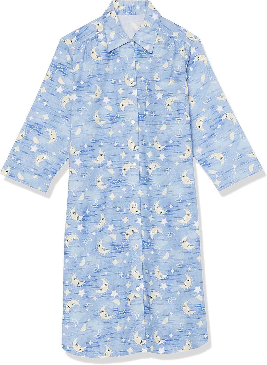 imageAmeriMark Flannel Nightshirt Button Down Sleepshirt Knit Nightgown for Women Plus SizeMoonStars