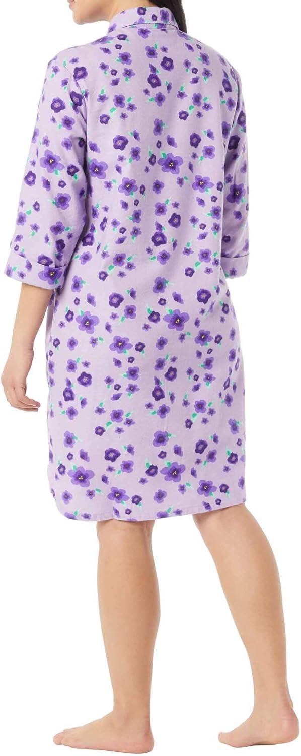 imageAmeriMark Flannel Nightshirt Button Down Sleepshirt Knit Nightgown for Women Plus SizePurple Floral