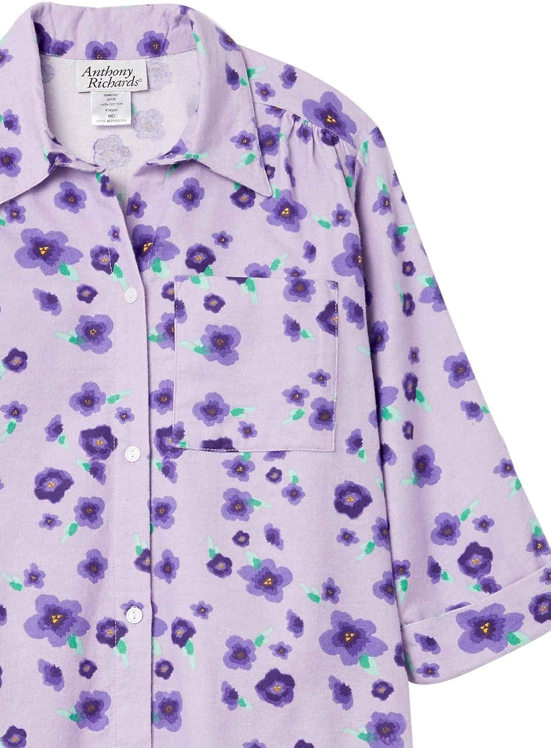 imageAmeriMark Flannel Nightshirt Button Down Sleepshirt Knit Nightgown for Women Plus SizePurple Floral