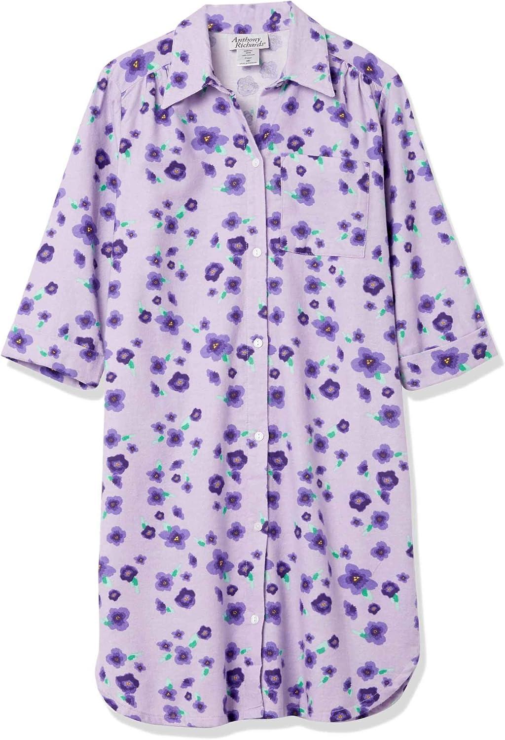 imageAmeriMark Flannel Nightshirt Button Down Sleepshirt Knit Nightgown for Women Plus SizePurple Floral