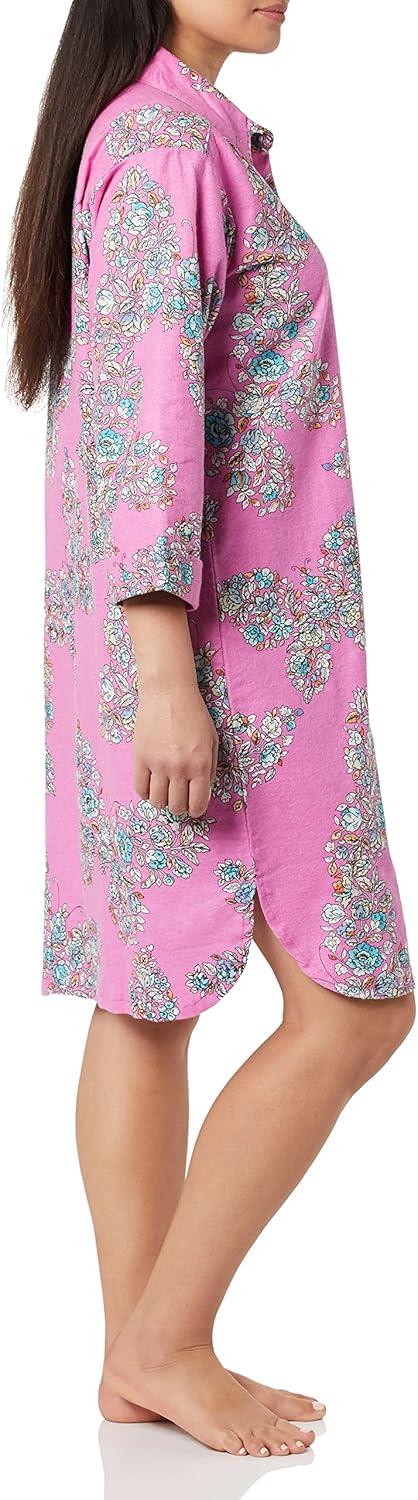 imageAmeriMark Flannel Nightshirt Button Down Sleepshirt Knit Nightgown for Women Plus SizeRose Butterfly
