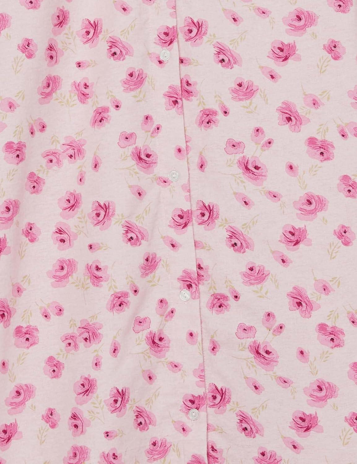 imageAmeriMark Flannel Nightshirt Button Down Sleepshirt Knit Nightgown for Women Plus SizeRose Floral