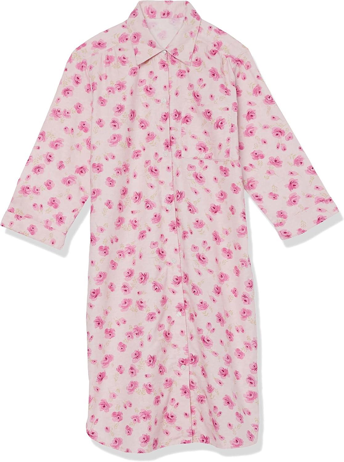 imageAmeriMark Flannel Nightshirt Button Down Sleepshirt Knit Nightgown for Women Plus SizeRose Floral