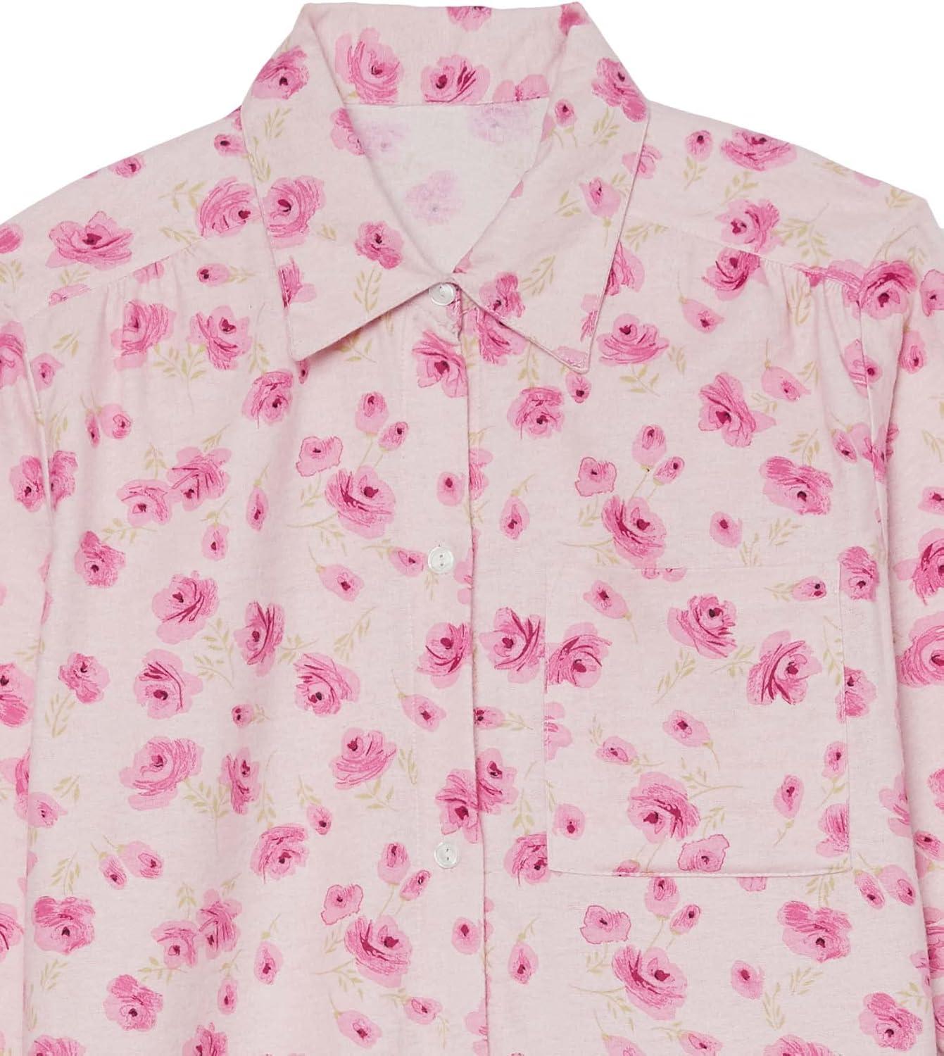 imageAmeriMark Flannel Nightshirt Button Down Sleepshirt Knit Nightgown for Women Plus SizeRose Floral