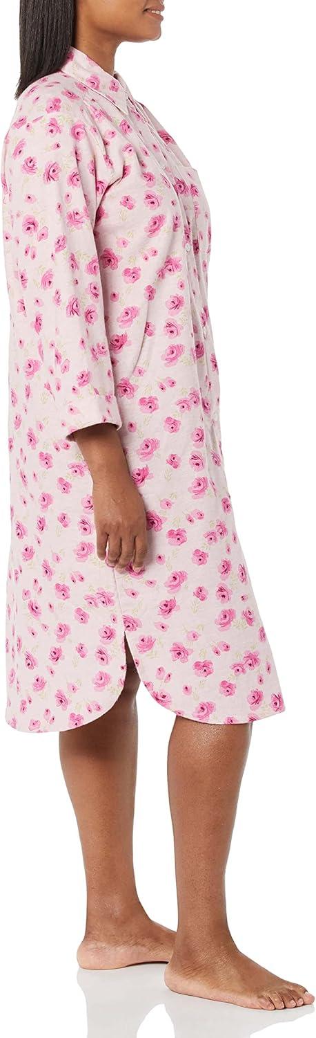 imageAmeriMark Flannel Nightshirt Button Down Sleepshirt Knit Nightgown for Women Plus SizeRose Floral