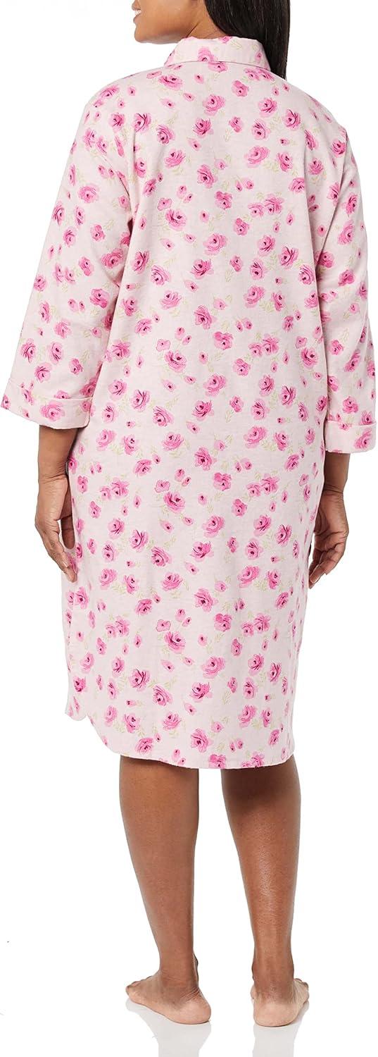 imageAmeriMark Flannel Nightshirt Button Down Sleepshirt Knit Nightgown for Women Plus SizeRose Floral